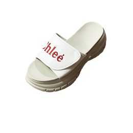 Thick soled slippers summer new embroidered Letter sandals women's casual slippers women's outer wearing sponge cake one line slippers