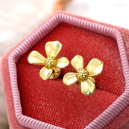 Stud Earrings Huitan Metal Gold Colour Flower For Women Temperament Sweet Ear Piercing Girls Fancy Gift Fashion Jewellery
