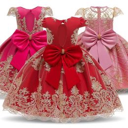 Girl's Dresses Red bow girl clothes flower princess dresses for party print birthday here dress luxury children clothes Christmas clothes 240315