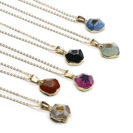 Agate Irregular Bezel Pendant Necklace for Women Natural Stone Chakra Gold Chain Choker Necklaces Women Girls Jewellery Gifts2976