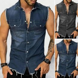 Men's Jackets Lapel Sleeveless Vest Jacket Single-breasted Flap Pockets Shirt Coat Tassel Men Summer Solid Colour Denim Streetwear