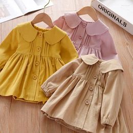Jackets 2024 Spring Autumn Baby Girls Sweet Lace Collar Bow Trench Coats Kids Princess Birthday Overcoat Children Clothes
