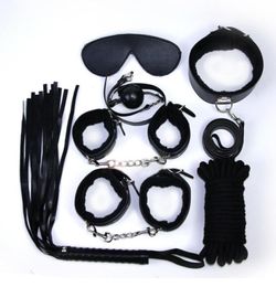 7in1 BDSM Bondage Gear Kit Restraints PU Ball Gag Rope Spanking Whip Sex Collar Hand Leg Cuffs Eye Mask Adult Toys for Women1938577