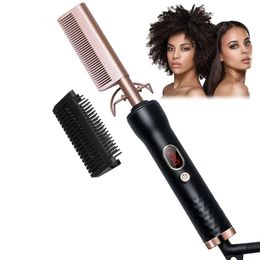 Comb Straightener for Wig Professional Hair Straightening Brush Electric Hair Heating Brush 2 In 1 Hair Straightener Curler 240306