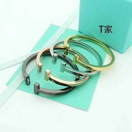 Tifaniym classic Personalized T Family Coarse Double shaped Open Bracelet Electroplated Fashion Female Ornament Ins Style