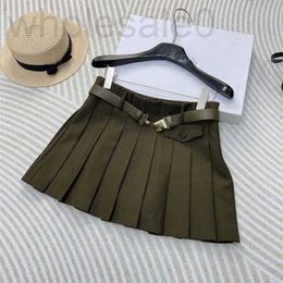 Skirts designer 2024 Early Spring New Nanyou PRA Academy Style Triangle Military Green Letter Waist Belt High Hundred Pleated Half Skirt Women 75DW