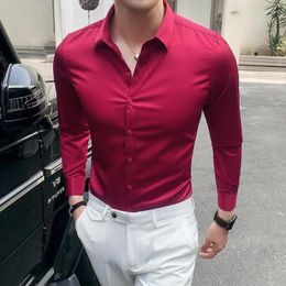 Men's Dress Shirts Man Tops Business Red Formal Plain And Blouses For Men Long Sleeve High Quality Luxury Designer Vintage Cotton Clothing S