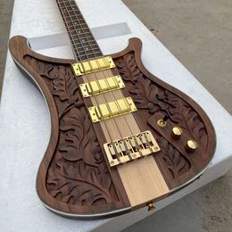Free Shipping Rbastard LK Lemmy Kilmister Limited Edition Brown Walnut Electric Bass Guitar Maple Neck Thru Body Carve Pattern Top