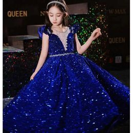 Girl's Dresses Mermaid Style Dresses Long Buffy Ball Formal Birthday Party Dress Luxury Evening Glowing Ball Dress For Kids With Sequins 240315