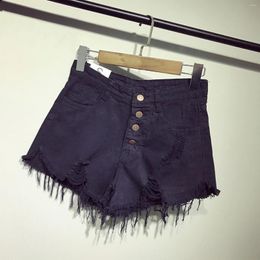 Women's Pants Summer Solid High Waist Breasted Sexy Perforated A Wide Leg Denim Shorts Slim Trendy Casual Jeans