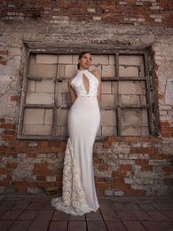 Exquisite Perlen Meerjungfrau Brautkleider für die Braut Halter 3D-Blumen-Zug Vestidos De Novia Keyhole rückenfreie Braut Robe de Mariage