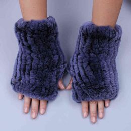 Fashion Real Rex Rabbit Fur Women's Winter Gloves Genuine Fur Mittens Girl Fingerless Gloves Wrist Warmer Elastic Fluffy 2112289Z