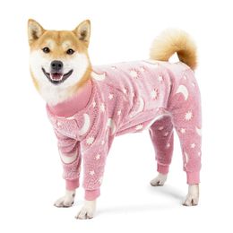 Flannel Dog Pajamas Jumpsuit Dogs Pajamas For Medium Large Dogs Bone Moon Pattern Warm Jumpsuits Coat Dog Clothes 240301