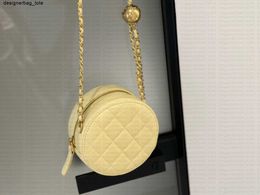 Little Golden Ball Round Cake Bag Women Crossbody Diamond Pattern Stitching Zipper Open Luxury Chain