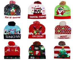 Christmas Hats Sweater Santa Elk Knitted Beanie Hat With LED Light Up Cartoon Patteren Christmas Gift For Kids New Year Supplies3970406