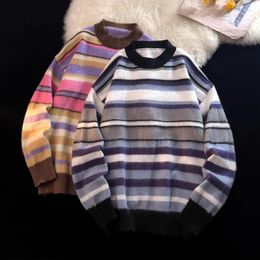 Men's Sweaters Striped Men Long Sleeve Knitted Sweater High Quality Pullovers Winter O Neck Warm Ployester B124