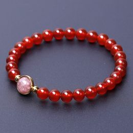 Women Fashion Bracelet 6mm Red Agate Round Natural Stone Beaded Bracelet Healing Gemstone Couple Friendship Bracelets
