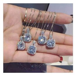 Pendant Necklaces Fashion Simple Jewellery 925 Sterling Sier Round Cut 5A Cubic Zirconia Cz Party Clavicle Chain Diamond Women Cute Ne Dhj9U