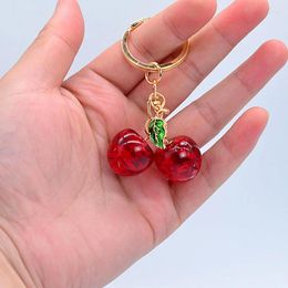 Keychains Resin Cherry Keychain Creative Fruit Key Chain Cute Girl Ring Chains Car Women Men Handbag Pendants DIY Jewellery