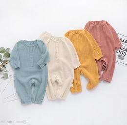 Ins Spring Baby Boys Rompers Front Button Long Sleeve Fall Organic Cotton Newborn Jumpsuits Blank Yellow Baby Girls Onesies For 37758035