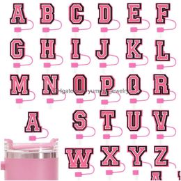 Drinking Sts Girls Childhood Pink Alphabets Sile St Toppers Accessories Er Charms Reusable Splash Proof Dust Plug Decorative 8Mm/10Mm Otnlf