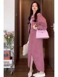 Two Piece Dress UNXX Skirt Suits Spring Autumn Set Women Pink Denim Outerwear Sets Premium Feel Half