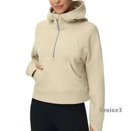 Lu-43 Autumn Winter Yoga Suit Scuba Hoodie Half Zip Women's Sports Sweater Loose Gym Jacket Fitness Short Plush Coat Sweatshirt 2536