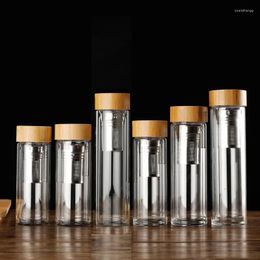 Water Bottles Stainless Steel Double Wall Glass Bottle Filters Bamboo Lid Travel Home Tea Infuser Office Thicken Cup Drinkware