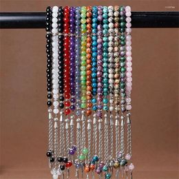 Strand 33 Beads Crystal Agates Metal Tassel Pendant Stone Prayer Islamic Muslim Tasbih Rosary Bracelet Men Women Meditation Jewellery