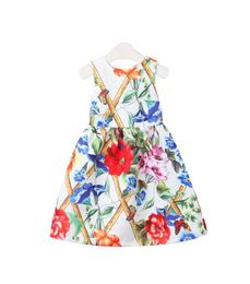 Retail baby girls dress flower printed sleeveless cotton dress kids party skirt evening dresses children boutique ocassion clothin5662759