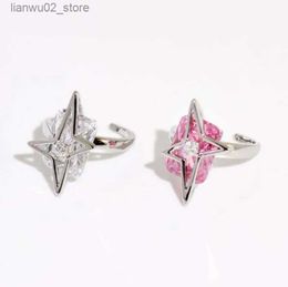 Wedding Rings Geometric hollow star pink square rhinestone gemstone design fashion trend ring unique girl summer blogger finger ring Q240315