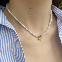 Pendant Necklaces Coconut Tree Zircon Gold Colour Imitation Pearl Necklace Stainless Steel Buckles Collars Excellent Quality