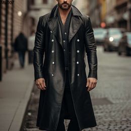 Autumn and Winter New Large Size Long Leather Windbreaker Mens Double Breasted Buckle Coat German Military