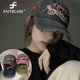 Ball Caps Hip Hop Holes Mens Baseball Hat Retro Womens Washed Cotton Pea Hat Fashionable Snapshots Sunshade Punk Letter HatY240315