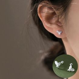 Stud Earrings 925 Sterling Silver Zircon Butterfly For Women Girl Fashion Simple Leaf Design Jewellery Party Gift Drop