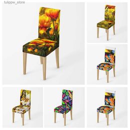 Chair Covers Home chair cover Oil painting style kitchen chairs Coversadjustable dining elastic fabricchairs covers chair cover for wedding L0314