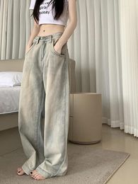 Women's Jeans Retro Y2k Baggy For Women Low Waist Wide Leg Denim With Pocket Casual Cargo Pants Harajuku Trousers Girls Streetwear