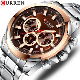 Stainless Steel Men's Watch CURREN New Sports Watch Chronograph and Luminous pointers Wristwatch Fashion Mens Dress Watches319g