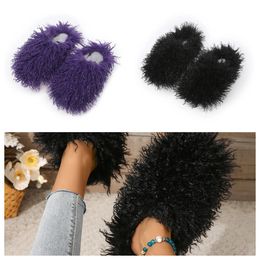 Sandals Hot Sellings Fur Slippers Mules Woman Daily Wears Fur Shoes White pink Black browns Metal Casual Flat Shoe Trainer Sneakers GAI soft