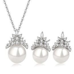 Elegant and Luxurious Necklace, Fashionable Crown, Freshwater Pearl Pendant, Earrings, Niche High-end Jewelry Set