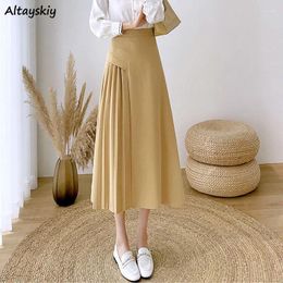 Skirts Chic Pleated Midi Women Fashion Solid Simple Loose Leisure Young All-match Soft Folds Streetwear Girls Ins BF