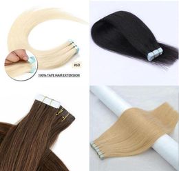 Colour Black Brown White Blonde Tape In Human Remy Hair Extensions 100g40pcs Brazilian Double Sides Adhesive1718190