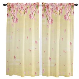 Curtains Japanese Style Sakura Texture Curtain Home Decoration Living Room Short Curtains Window Treatments For Kitchen Bedroom