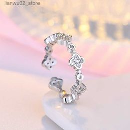 Wedding Rings fashion lovely clover designer band rings for women rose gold silver shining bling diamond crystal open love ring jewelry gift Q240315