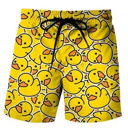 Men's Swimwear 3D printed beach shorts with animal motif gym swimsuit Homme cool pants with duck motif 240315