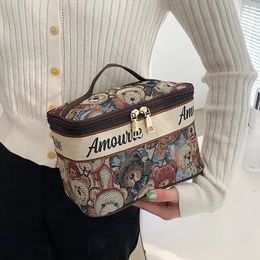 Cute Cartoon Bear Cosmetic Bag Casual Large Capacity Portable Wash Travel Storage Bags for Women Make Up Box 240229