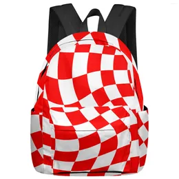 Backpack Lattice Deformation Red White Color Block Women Man Backpacks Waterproof School For Student Boys Girls Bags Mochilas