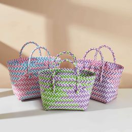 New PP Vegetable Basket DIY Handheld Women's Companion Handmade Woven Bag Large Capacity Shopping Bag Beach Bag Handheld Gift 240315