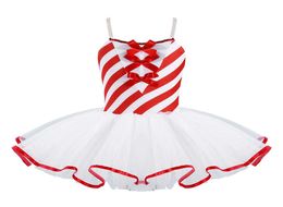 Sleeveless Adjustable Straps Bowknot Striped Tutu Dress Kids Girls Gymnastics Figure Ice Skating Dress Christmas Dance Costume G105374188