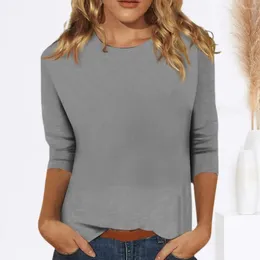 Women's Blouses Elastic Women Blouse Comfortable Top Stylish Casual T-shirt Collection O-neck 3/4 Sleeve Pullover Tops Solid For A